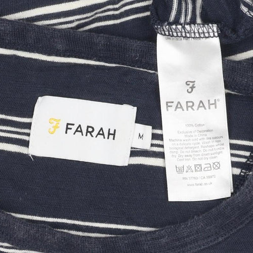 Farah Unisex Blue Striped Cotton Crew Neck T-Shirt M