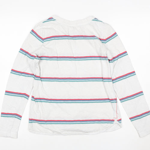 White Stuff Women’s White Striped Long Sleeve Cotton T-Shirt Size 10