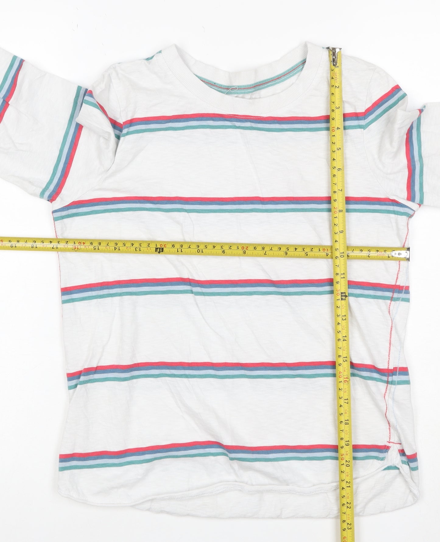 White Stuff Women’s White Striped Long Sleeve Cotton T-Shirt Size 10
