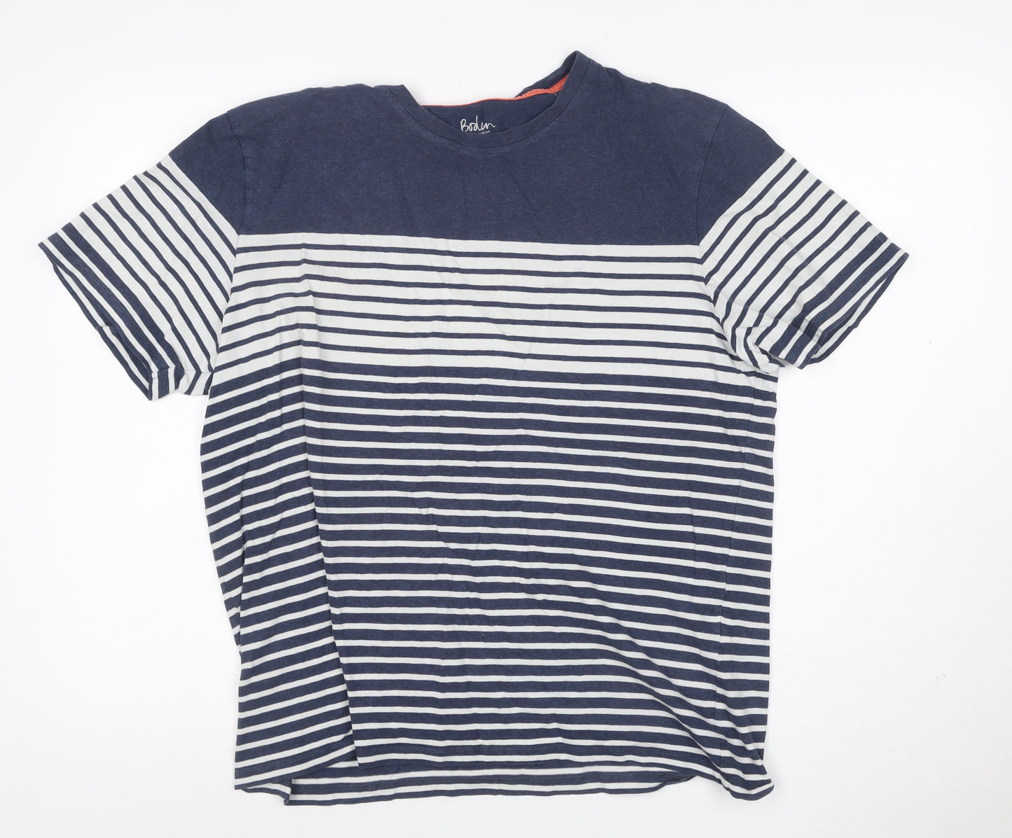 Boden Women Blue Striped Cotton Crew Neck T-Shirt L
