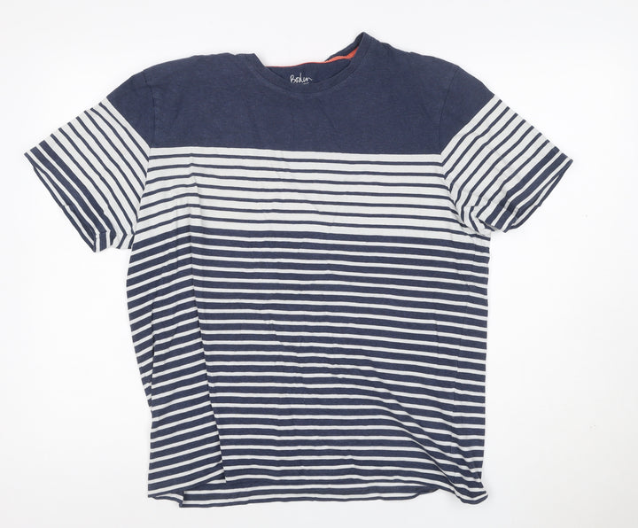 Boden Women Blue Striped Cotton Crew Neck T-Shirt L