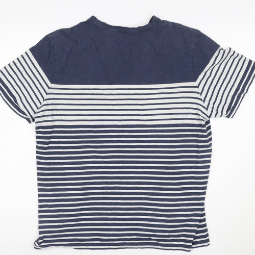 Boden Women Blue Striped Cotton Crew Neck T-Shirt L
