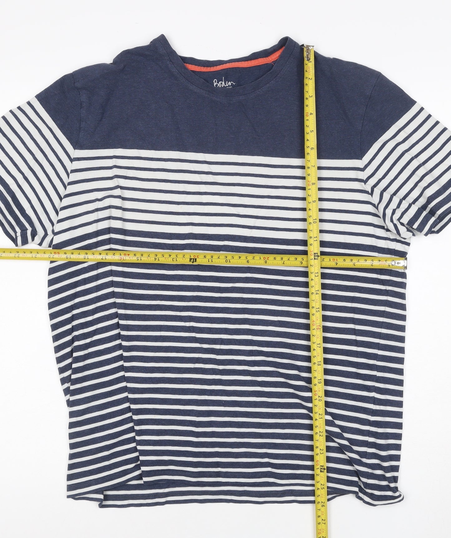 Boden Women Blue Striped Cotton Crew Neck T-Shirt L