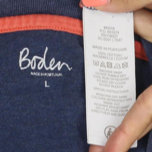 Boden Women Blue Striped Cotton Crew Neck T-Shirt L