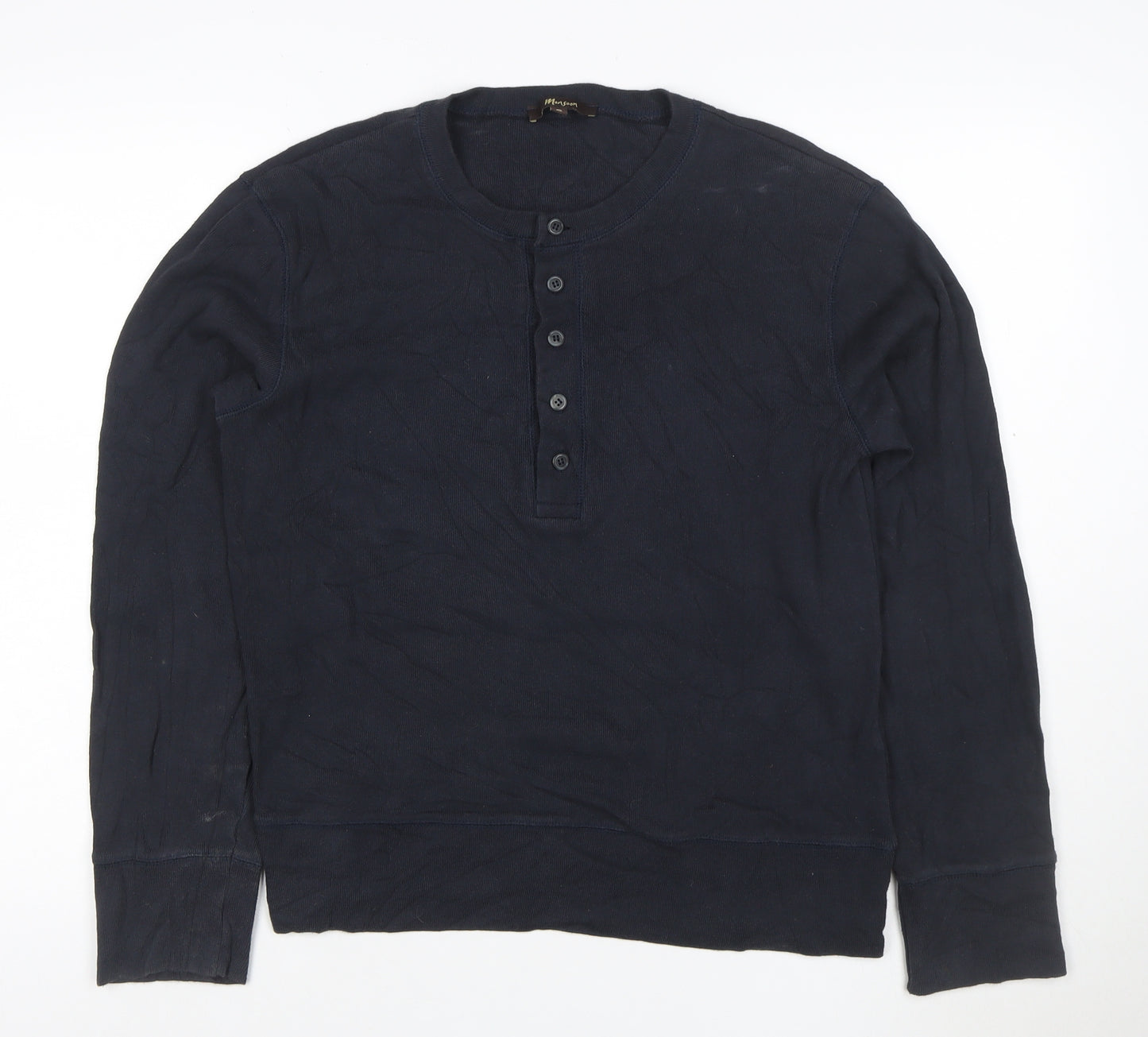 Massimo Dutti Women’s Blue Long Sleeve Henley Cotton Top Size S