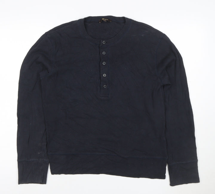 Massimo Dutti Women’s Blue Long Sleeve Henley Cotton Top Size S