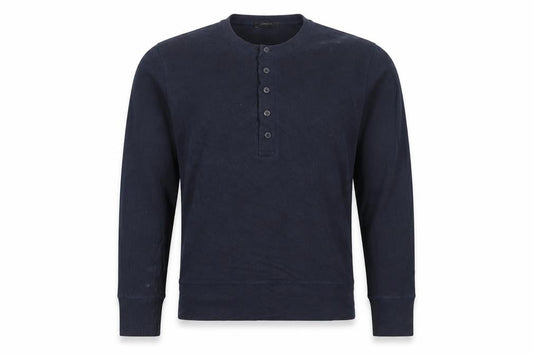 Front view of Massimo Dutti Women’s Blue Long Sleeve Henley Cotton Top, size S