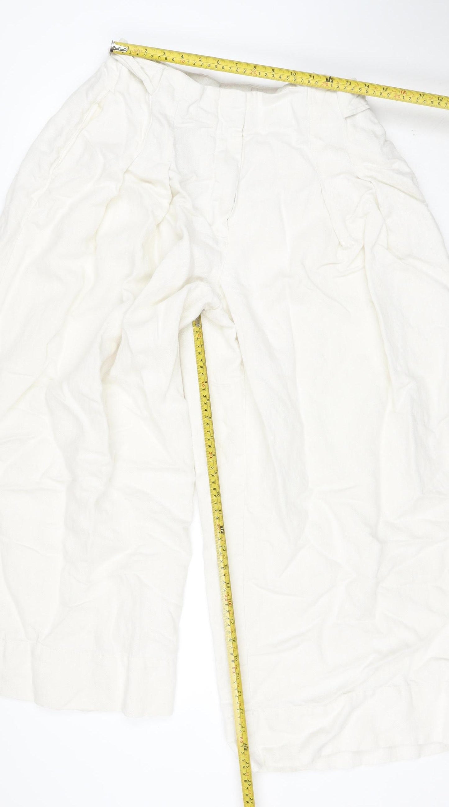 Marks and Spencer Autograph Women Ivory Wide-Leg Linen Trousers Size 16