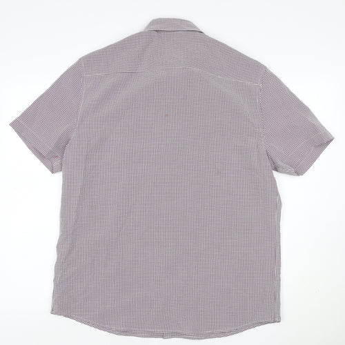 Marks and Spencer Men's Purple Check Short Sleeve Button-Up Shirt L