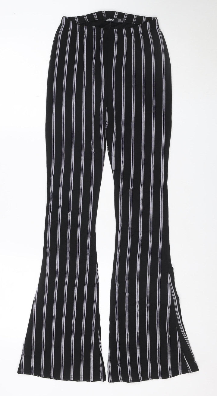 Boohoo Women's Black Striped Flared Slim Trousers Size 6