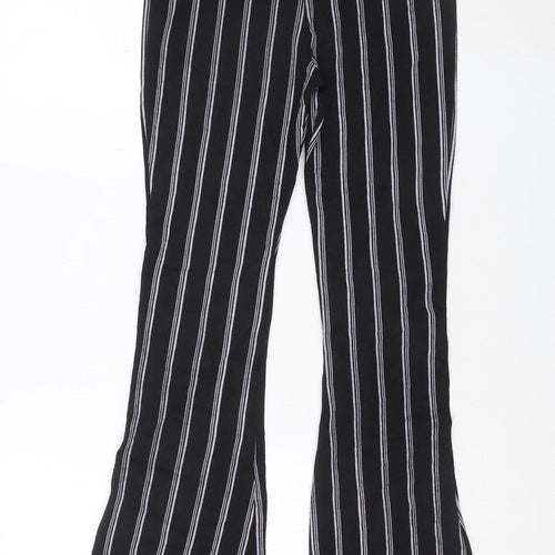 Boohoo Women's Black Striped Flared Slim Trousers Size 6