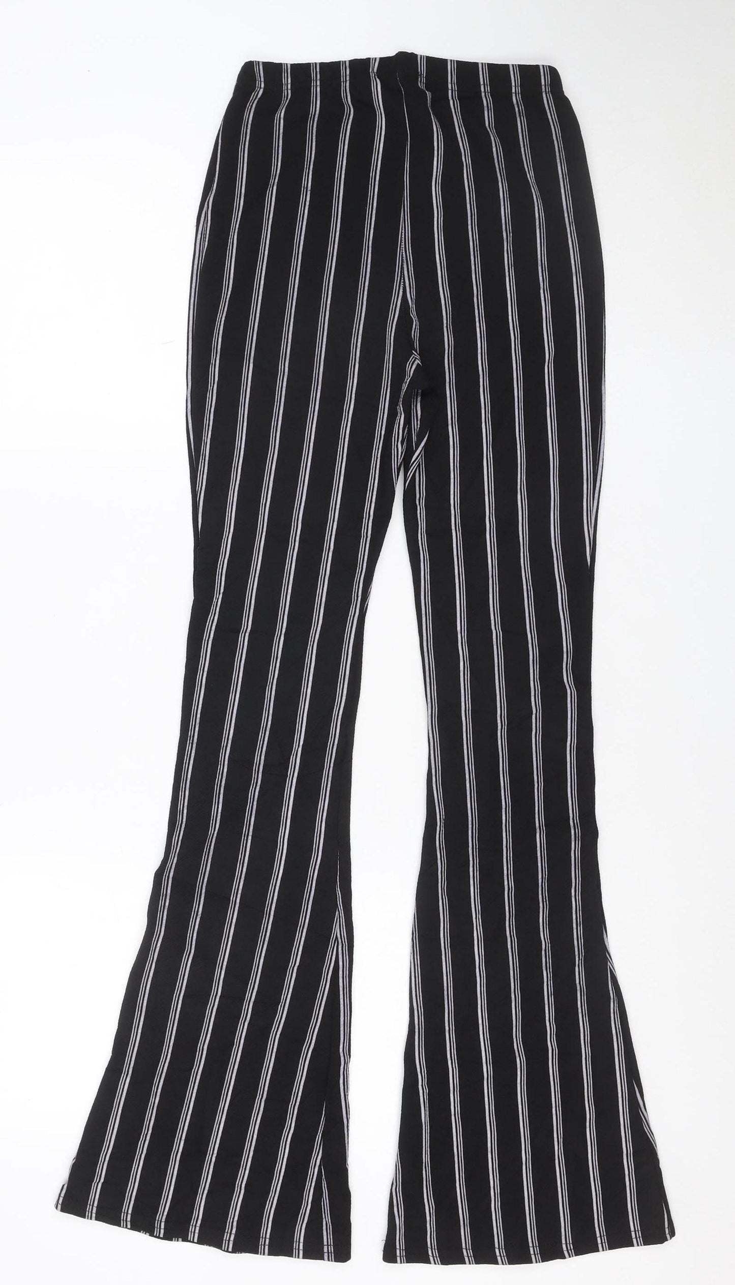 Boohoo Women's Black Striped Flared Slim Trousers Size 6
