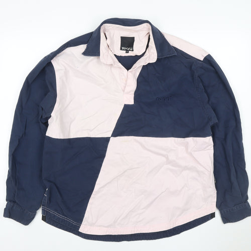 Toggi Womens Navy Pink Colourblock Cotton Henley Sweatshirt L
