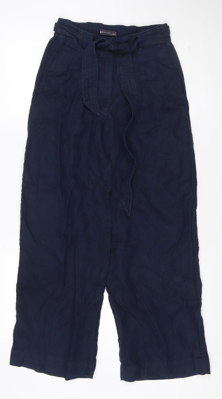 Marks and Spencer Women’s Blue Linen Blend Cropped Trousers Size 8