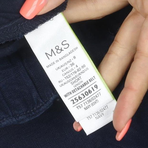 Marks and Spencer Women’s Blue Linen Blend Cropped Trousers Size 8