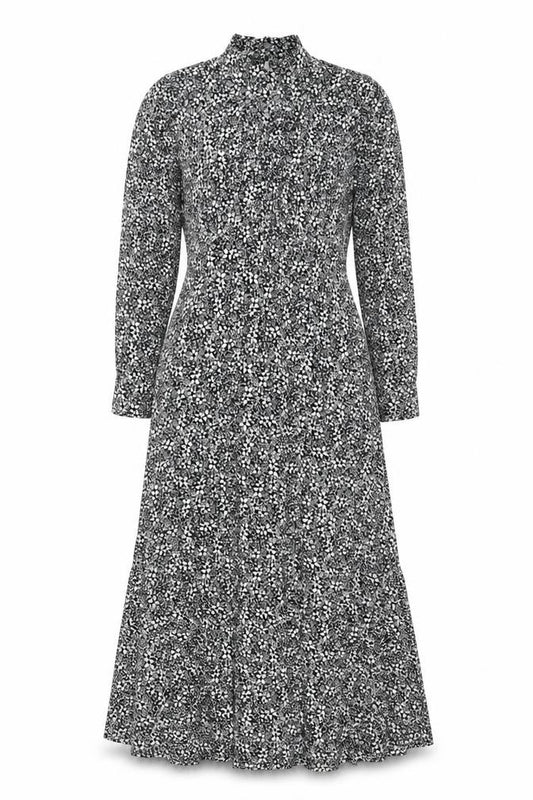 Front view of Forever New Women's Black Floral Midi Wrap Dress, size 10
