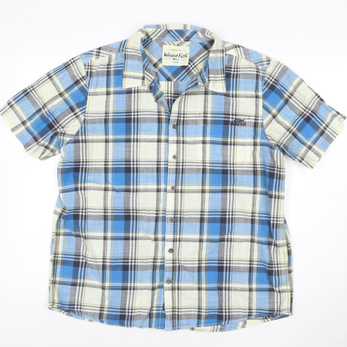 Weird Fish Mens Blue Plaid Cotton Short Sleeve Button-Up Shirt XL