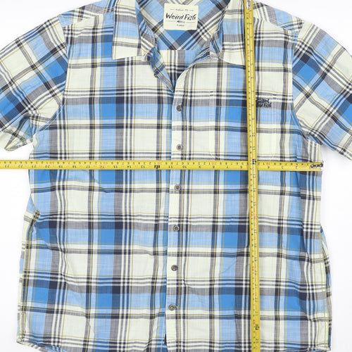 Weird Fish Mens Blue Plaid Cotton Short Sleeve Button-Up Shirt XL