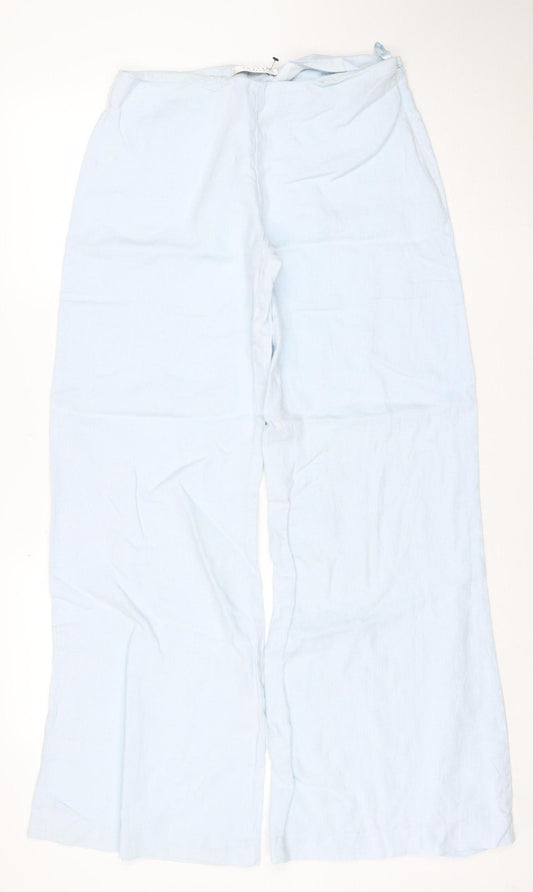 Nougat London Women's Light Blue Linen Wide-Leg Trousers Size 10
