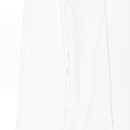 ZARA Women White Stretch Trousers Size 10 Regular Fit
