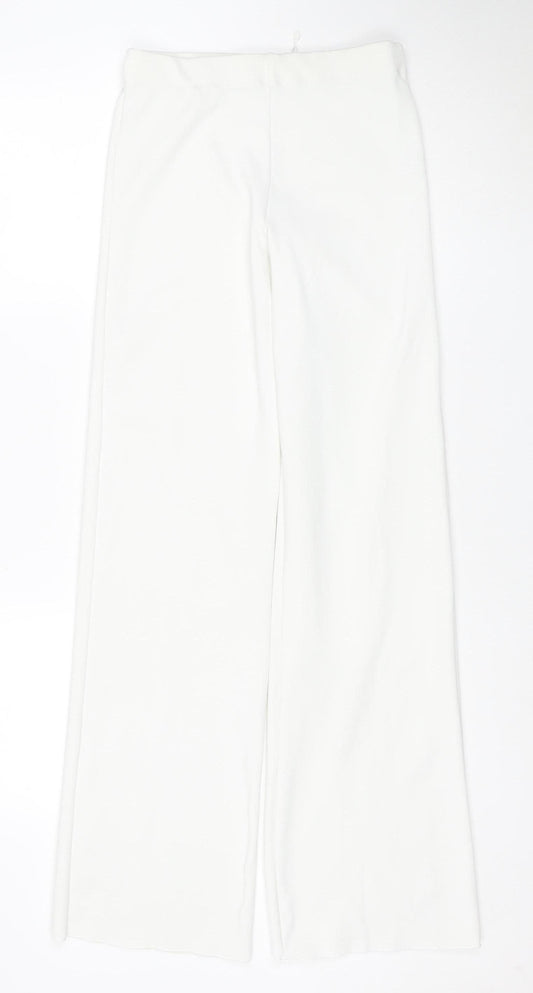 ZARA Women White Stretch Trousers Size 10 Regular Fit