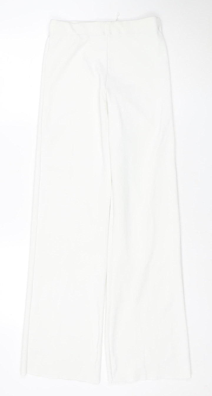ZARA Women White Stretch Trousers Size 10 Regular Fit