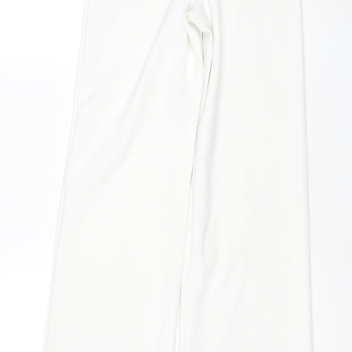 ZARA Women White Stretch Trousers Size 10 Regular Fit