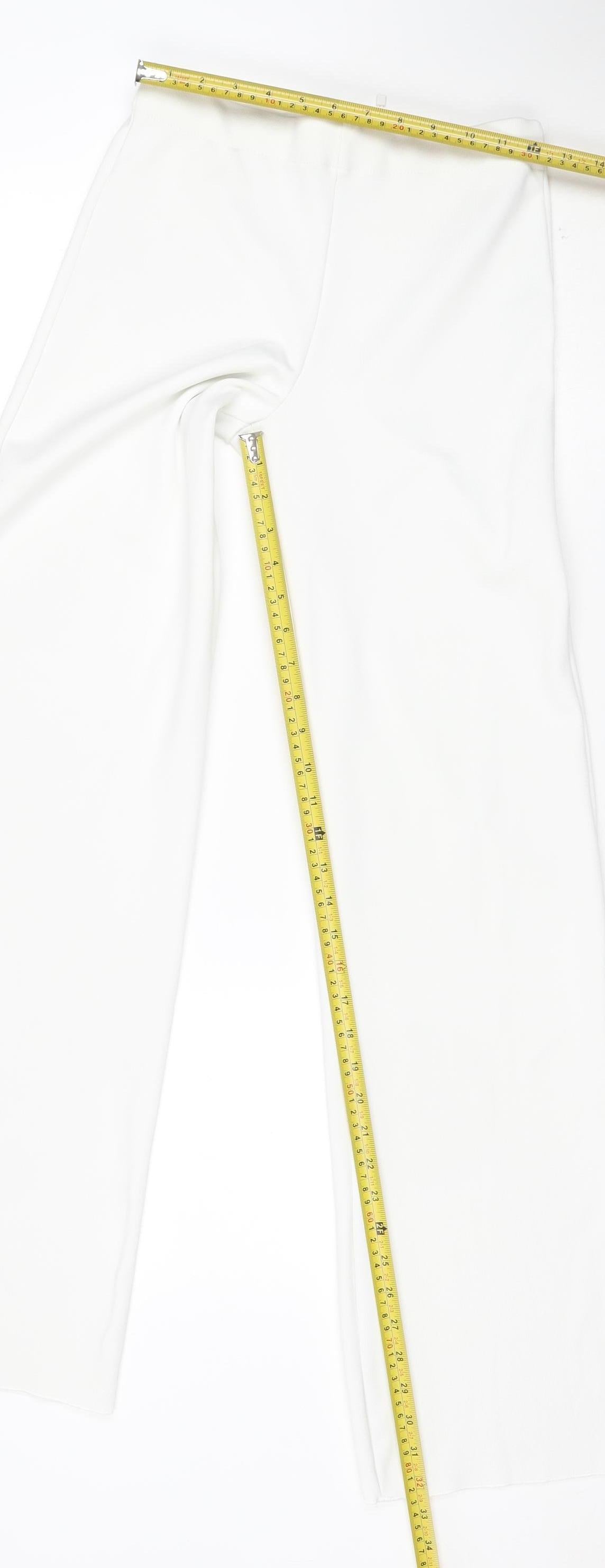 ZARA Women White Stretch Trousers Size 10 Regular Fit