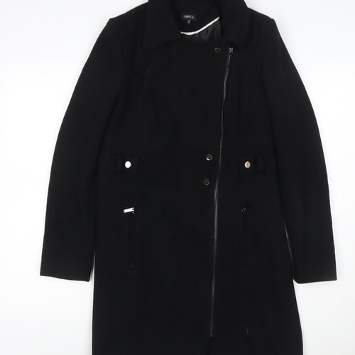 Next Womens Black Wool Blend Long Coat Size 10 Classic Zip Style