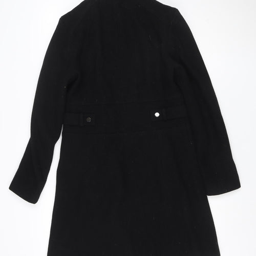 Next Womens Black Wool Blend Long Coat Size 10 Classic Zip Style