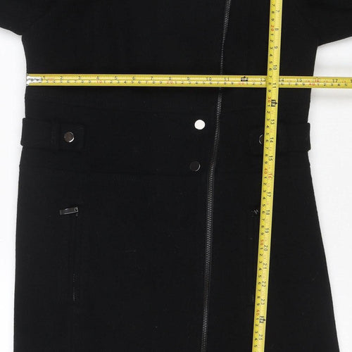 Next Womens Black Wool Blend Long Coat Size 10 Classic Zip Style