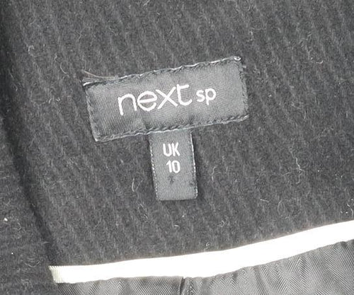 Next Womens Black Wool Blend Long Coat Size 10 Classic Zip Style
