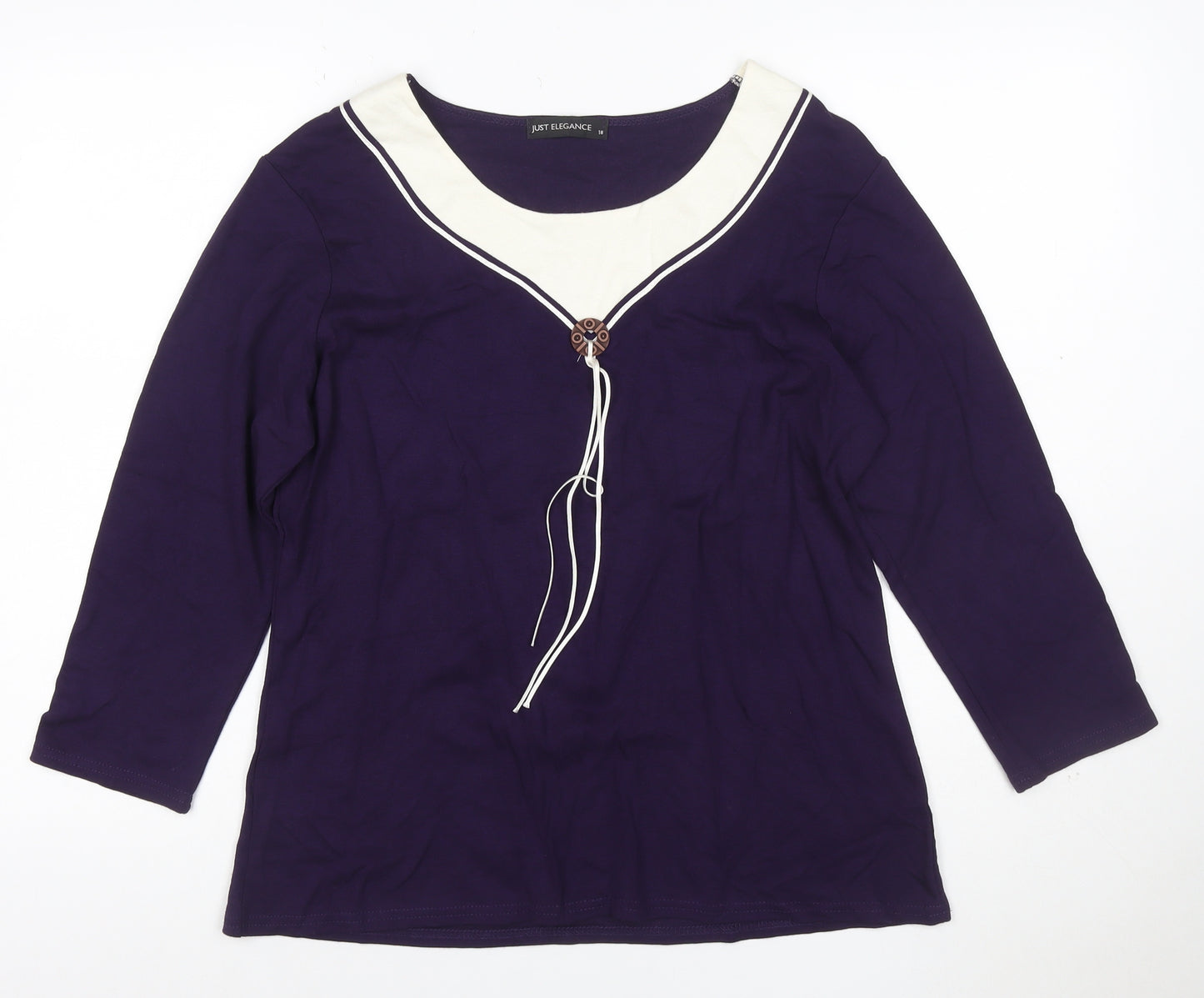 Just Elegance Women's Purple 3/4 Sleeve V-Neck Tunic Blouse Size 18