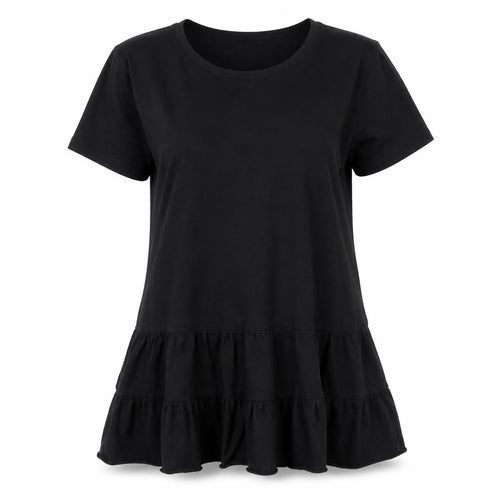 New Look Women Black Cotton Ruffle Hem Tunic T-Shirt UK 12