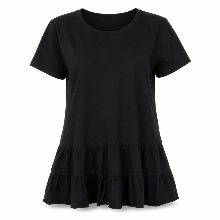 New Look Women Black Cotton Ruffle Hem Tunic T-Shirt UK 12