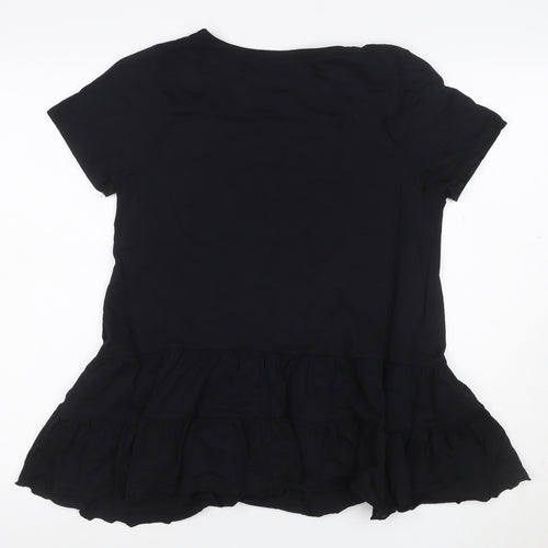 New Look Women Black Cotton Ruffle Hem Tunic T-Shirt UK 12
