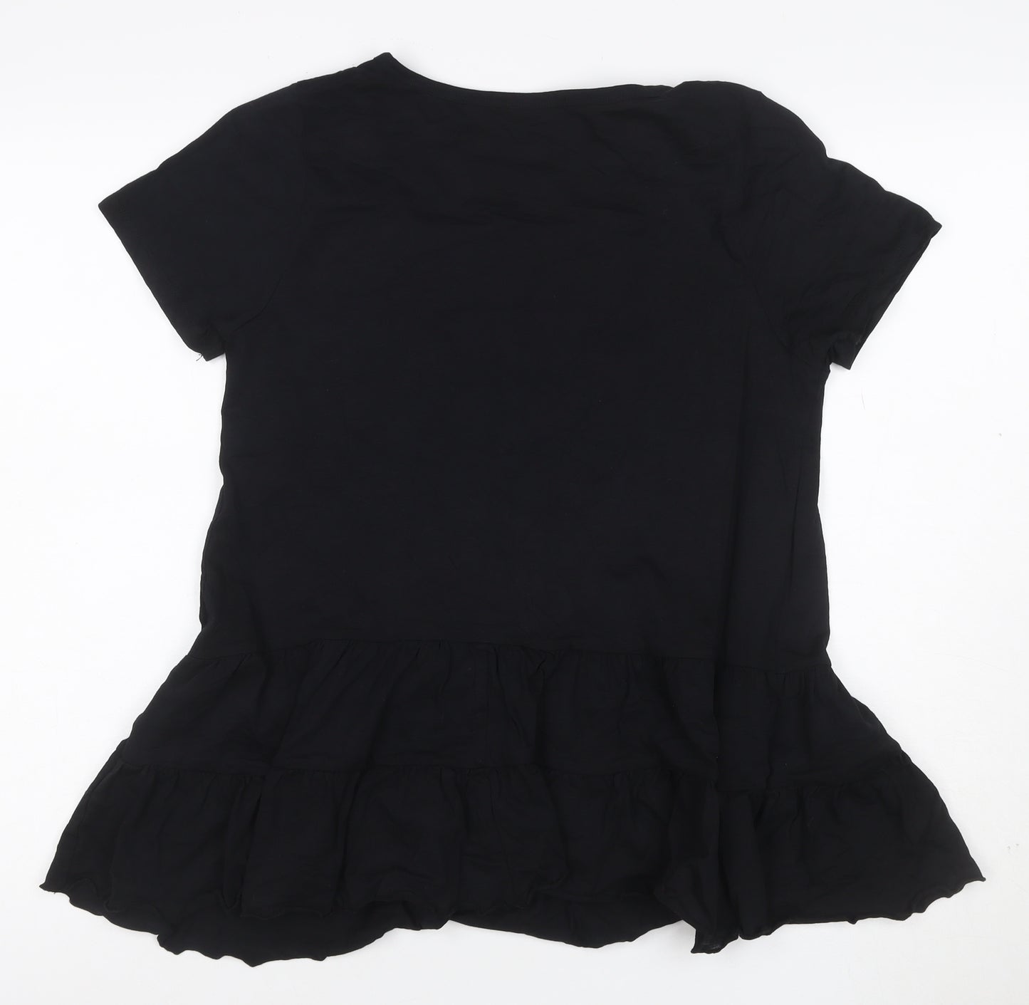 New Look Women Black Cotton Ruffle Hem Tunic T-Shirt UK 12
