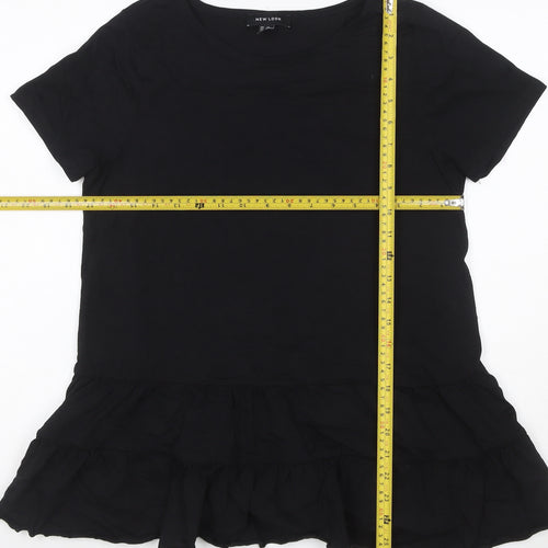 New Look Women Black Cotton Ruffle Hem Tunic T-Shirt UK 12