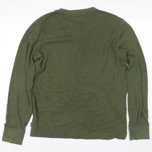 American Eagle Men's Green Henley Waffle-Knit Jumper Size M