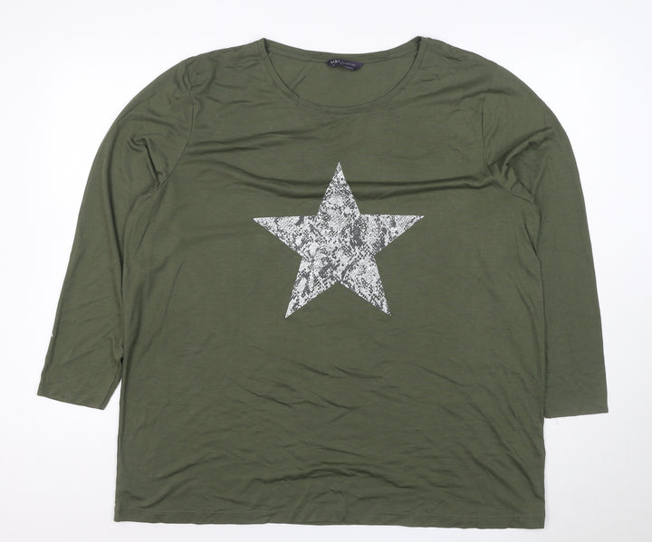 Marks and Spencer Women’s Green Star Print 3/4 Sleeve T-Shirt Size 20