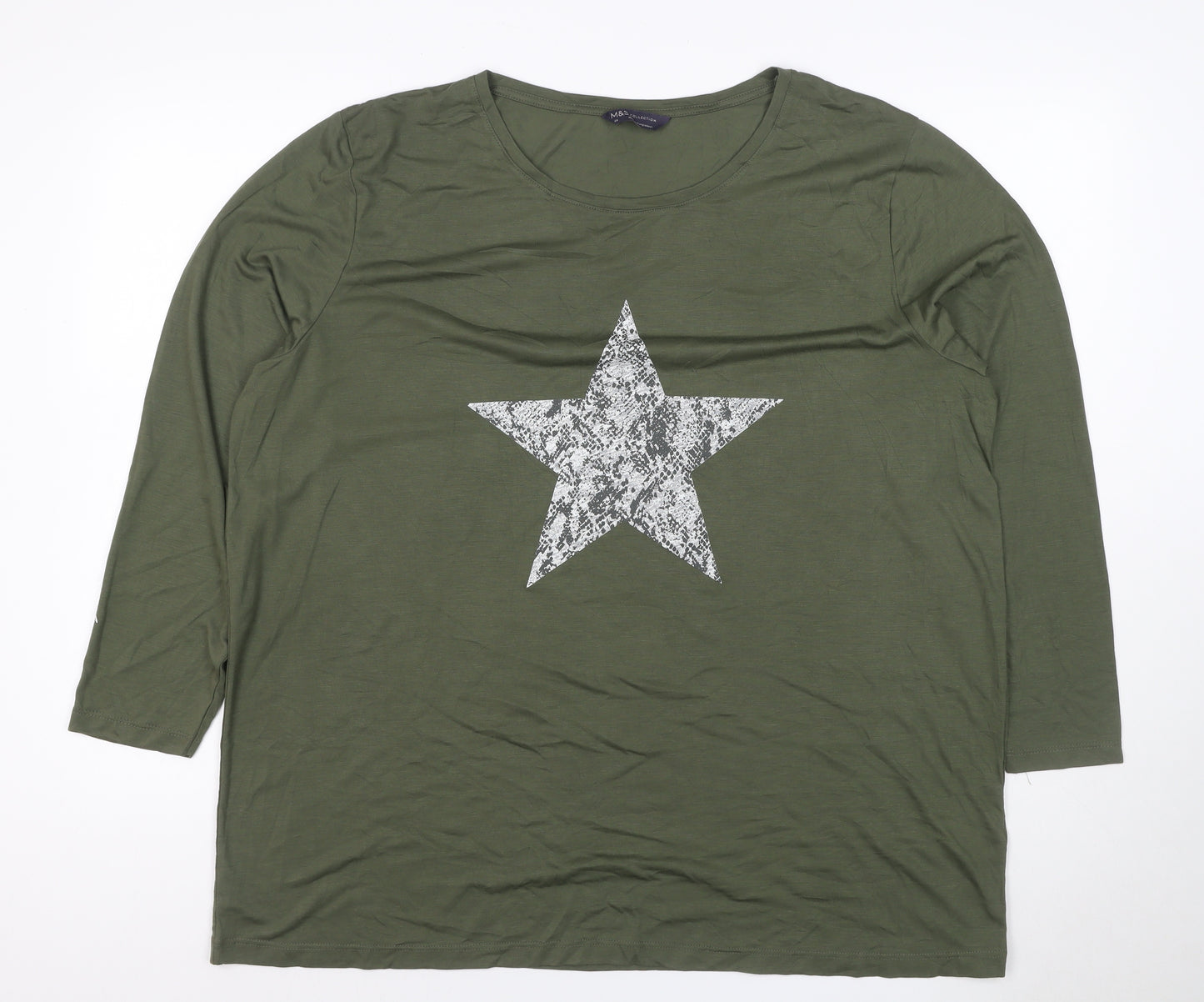 Marks and Spencer Women’s Green Star Print 3/4 Sleeve T-Shirt Size 20