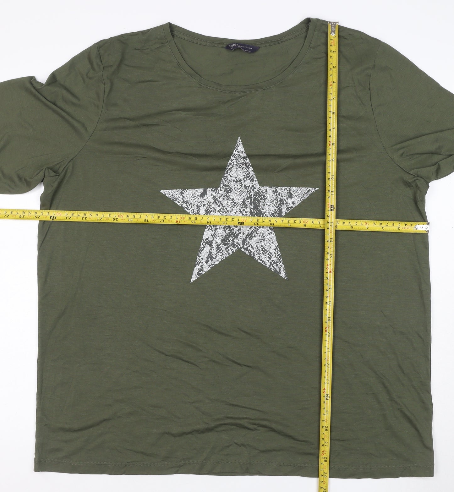 Marks and Spencer Women’s Green Star Print 3/4 Sleeve T-Shirt Size 20