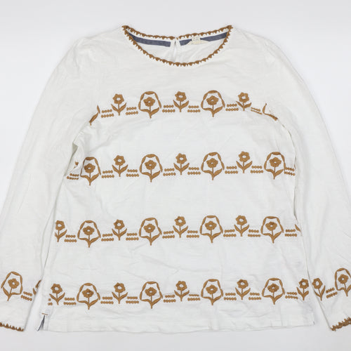 White Stuff Women's White Embroidered Long Sleeve Cotton Tunic UK 16