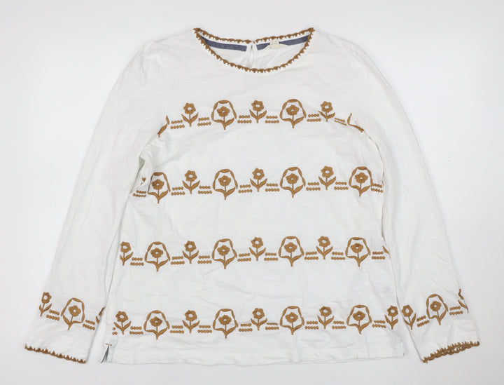 White Stuff Women's White Embroidered Long Sleeve Cotton Tunic UK 16