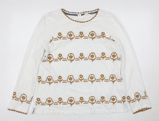 White Stuff Women's White Embroidered Long Sleeve Cotton Tunic UK 16