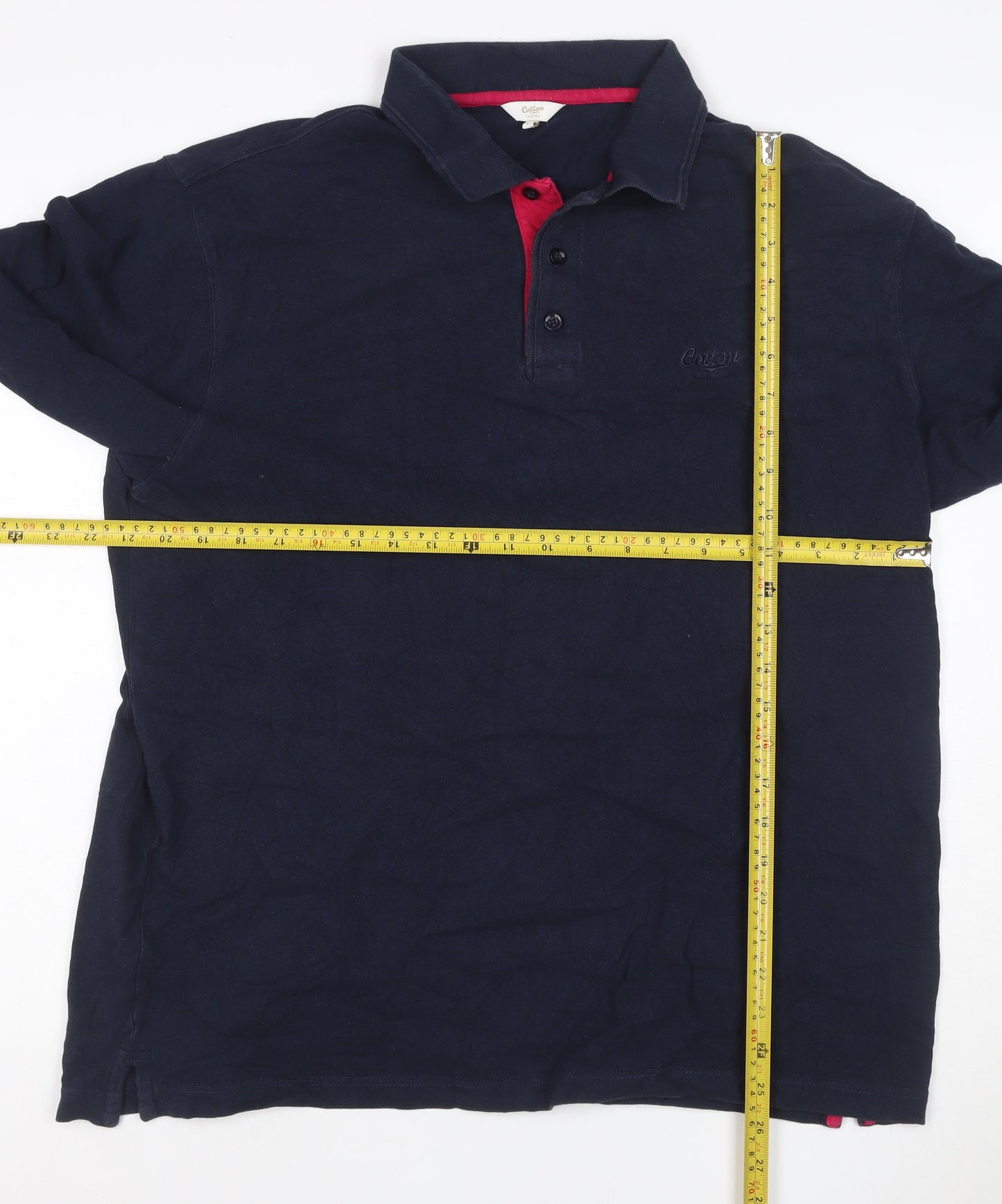 Cotton Traders Men's Navy Long Sleeve Polo Shirt Size L 100% Cotton