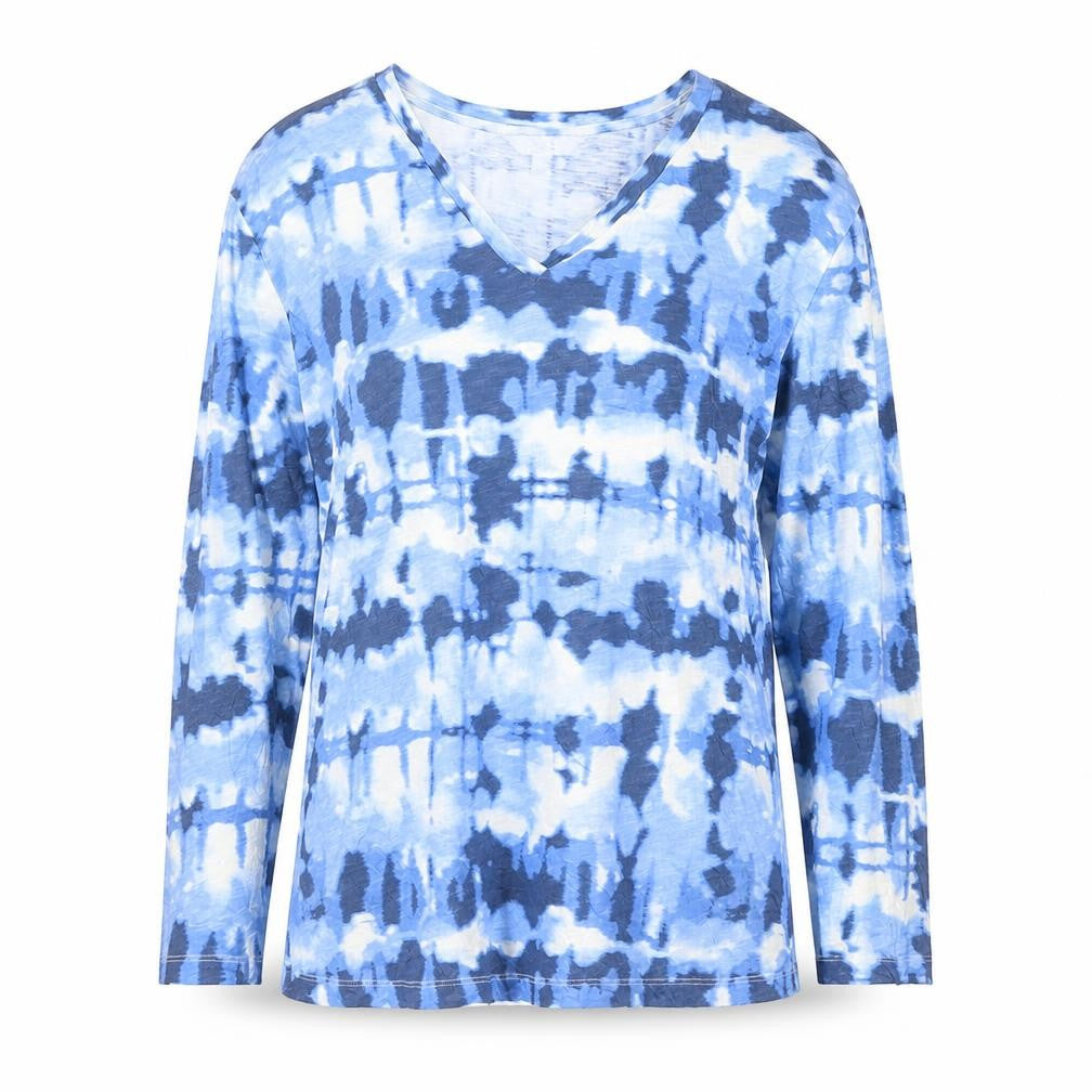 Marks and Spencer Men's Blue Tie-Dye Long Sleeve V-Neck T-Shirt Size L