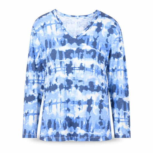 Marks and Spencer Men's Blue Tie-Dye Long Sleeve V-Neck T-Shirt Size L
