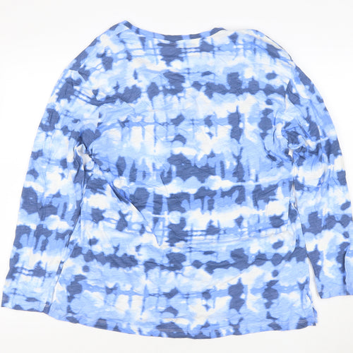 Marks and Spencer Men's Blue Tie-Dye Long Sleeve V-Neck T-Shirt Size L