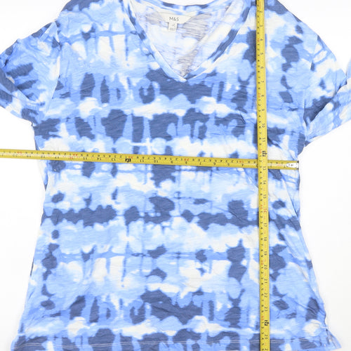 Marks and Spencer Men's Blue Tie-Dye Long Sleeve V-Neck T-Shirt Size L